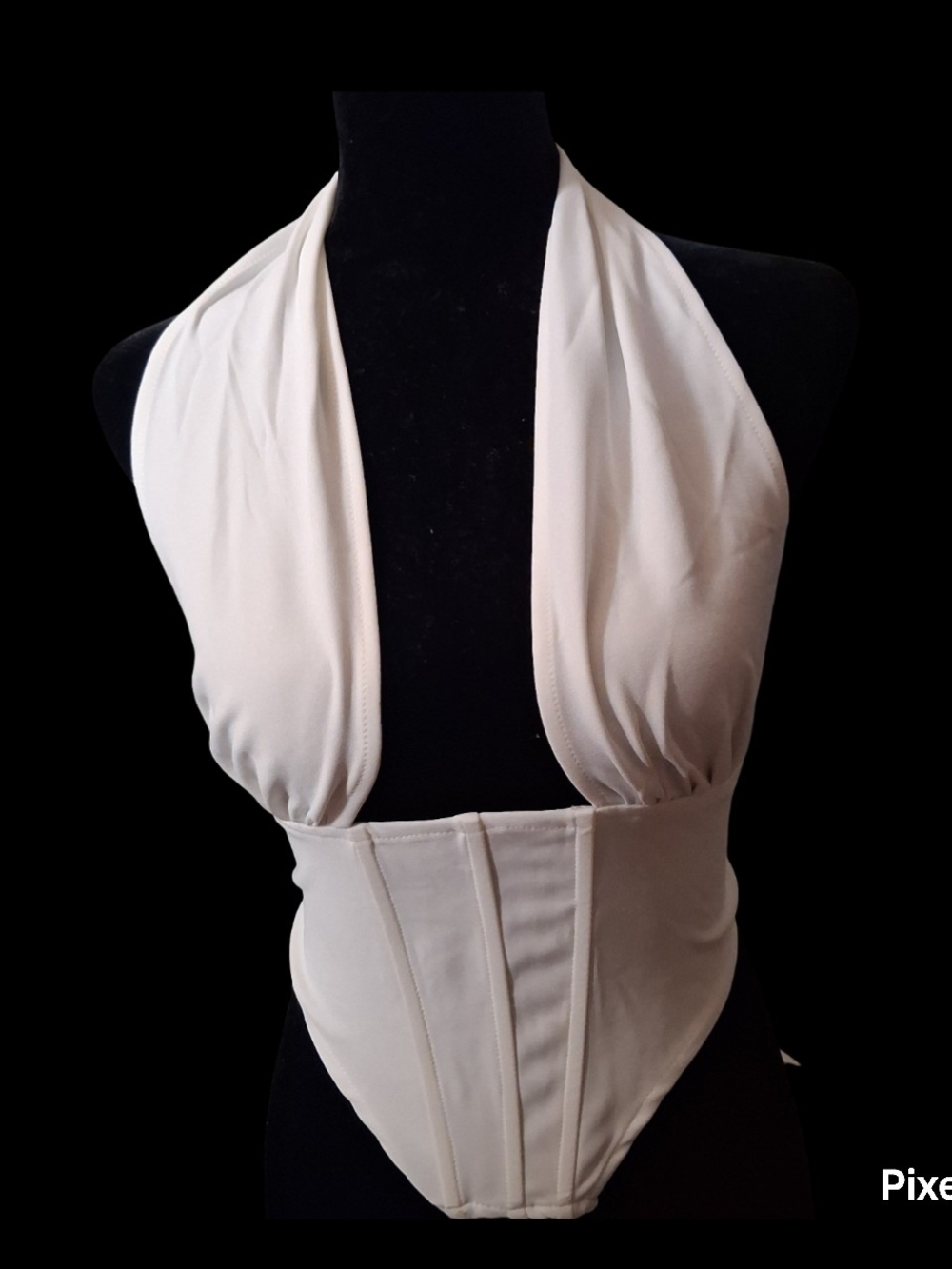 Halter Corset-Style Tunic Top in Cream
